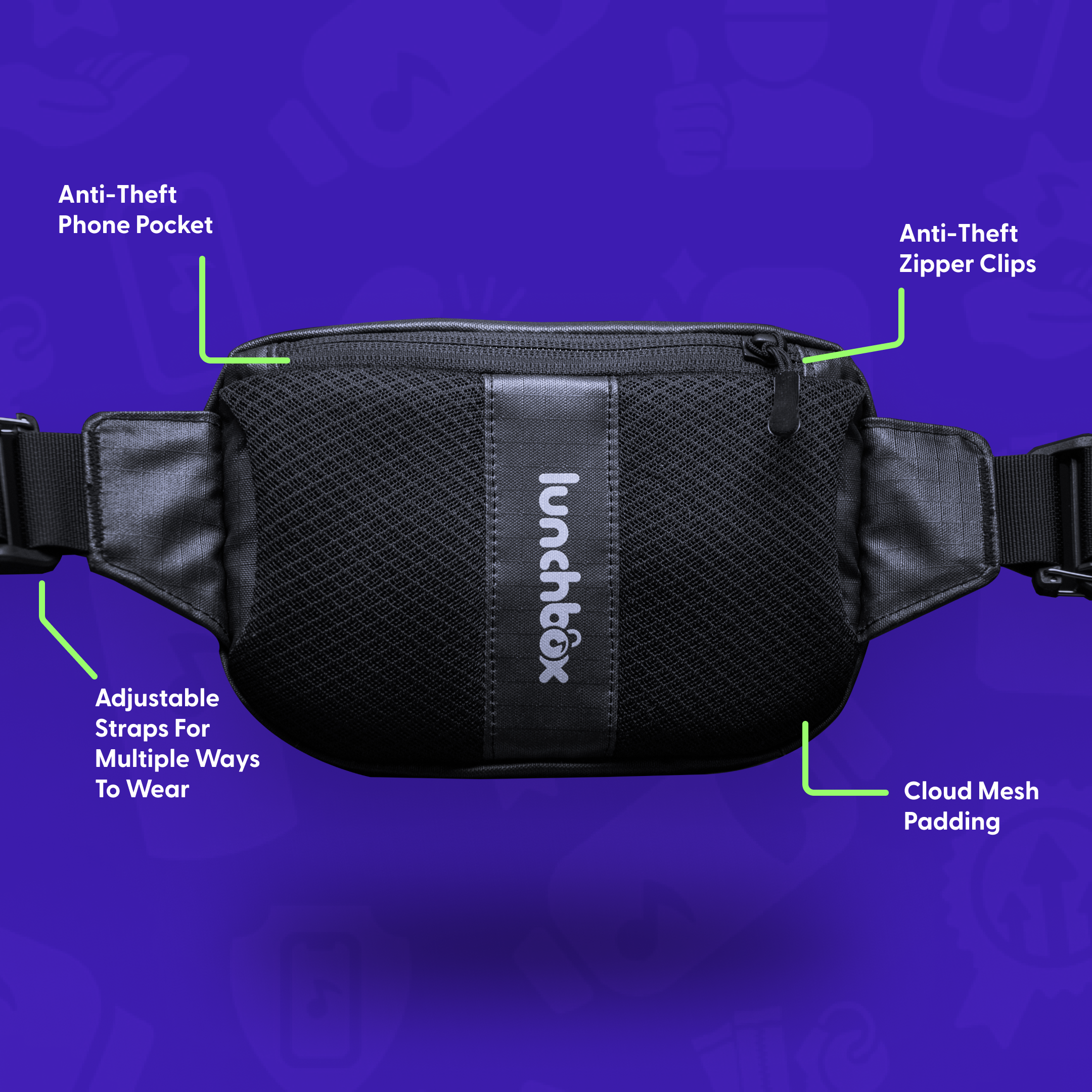 Anti Theft Fanny Pack for Music Festivals Concerts Raves Lunchbox Packs